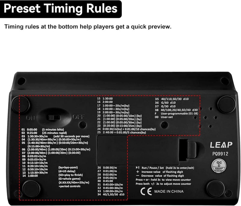 LEAP Chess Clock Advanced Digital Chess Timer with 7 Type 38 Timing Set Modes Including Single or Multi Period Countdown Restricted Moves or Time Function - Image 2